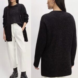 Everlane The Oversized Alpaca Pocket Cardigan Sweater Heathered Black